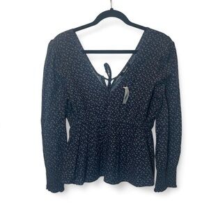 Madewell Women S Campden‎ Daisies Deep Indigo Tieback Peplum Long Sleeve Top